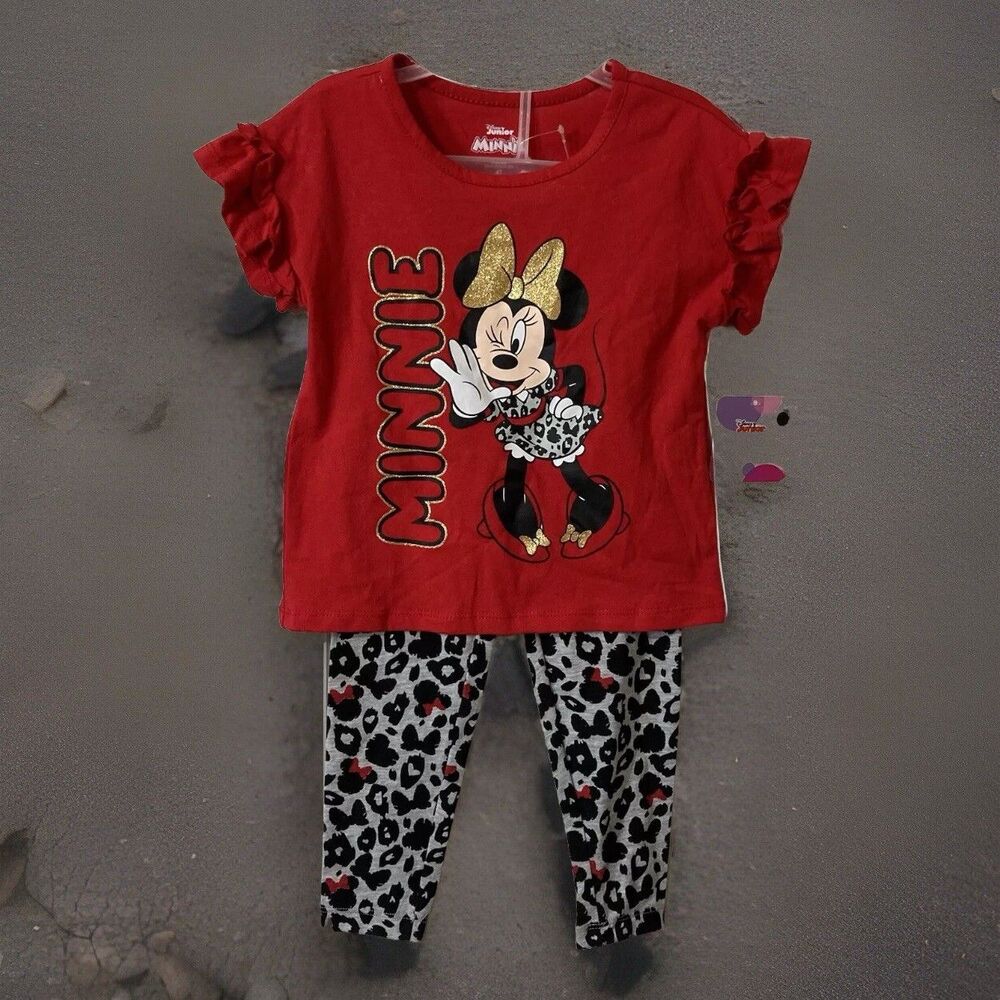 Disney Jr. MINNIE MOUSE Size 4T Legging Pants Set Ruffle Short Sleeve Top